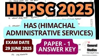 HPPSC HAS PRE 2025 | ANSWER KEY | PAPER - 1 | EXAM DATE : 29 June 2025