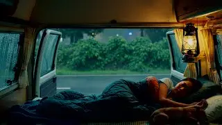 Deep Sleep Instantly - Warm Rain Sounds on a Camping Car Window in a Forest