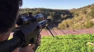 Close up slow mo shooting a Bushmaster BA50  50 BMG
