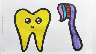 Cute teeth and toothbrush drawing for kids / How to draw teeth and toothbrush drawing 