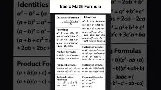 Basic Maths Formulas | exponential formula Class 10th,8th 7th 9th All Class #algebra #shortsfeed