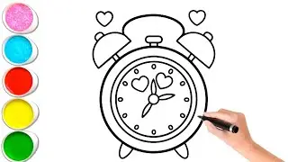 Милый рисунок будильника ⏰✨ | Простая раскраска для детей | Радужное блестящее искусство