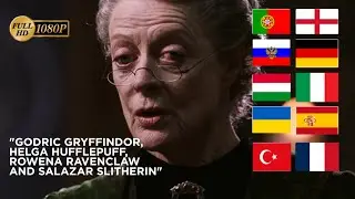 GODRIC GRYFFINDOR, HELGA HUFFLEPUFF, ROWENA RAVENCLAW AND SALAZAR SLITHERIN in different languages