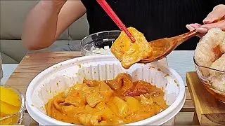 마라로제떡볶이 꿔바로우 콘마요추가 쿨피스 단무지 먹방 mukbang eatingshow 