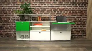 USM Haller Stufensideboard mit Pflanzeneinsatz reinweiss gr&uuml;n