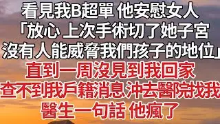 【完結】看見我B超單 他安慰女人，「放心 上次手術切了她子宮，沒有人能威脅我們孩子的地位」直到一周沒見我回家，查不到我戶籍消息 沖去醫院找我，醫生一句話 他瘋了#婚姻 #情感