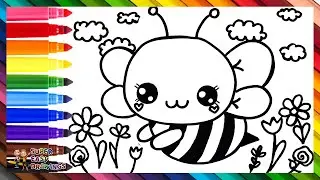 How to Draw a Bee 🐝 Draw and Color a Cute Bee 🍯🌼🌹🌷🪻🌈 Drawings for Kids