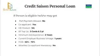 Credit Saison Personal loan Policy Video