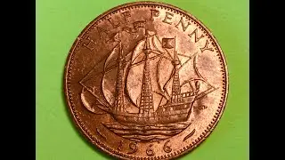UK HALF PENNY 1966 - Great Britain - Sir Francis Drake&rsquo;s Golden Hind Reverse - 95 million minted