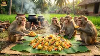 बंदरों ने देसी अंदाज़ में बनाई वेज बिरयानी 😲 | Monkeys Made Veg Biryani Desi Style 🍛