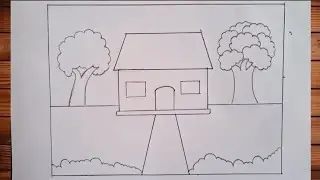 Easy scenery drawing 👌 😎 with house 🏠 