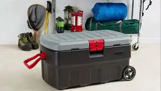 Rubbermaid ActionPacker 35 Gal Wheeled Lockable Storage Bin with Lid, Heavy-Duty Water Repellent