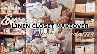 EXTREME LINEN CLOSET TRANSFORMATION | organize & declutter with me | Pinterest inspired closet |...