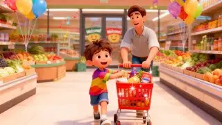 🛒 Grocery Shopping Song for Kids | Fun Food & Learning Song 🎵 | Meball Kid's Channels