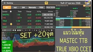 SET +20จุด แนวโน้มหุ้น MASTEC TTB TRUE XBIO CCET วันที่ 27 ตุลาคม 2568