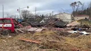 Damage from possible rare February tornado in Marshall, Michigan