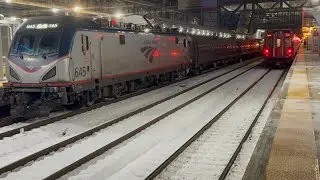 Amtrak regional #165 departing from Stamford station on a winter night