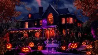 Halloween Porch House Ambience🎃Night Autumn Nature Sounds & Crow and Night Horror Ambience