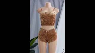 Plus size micro-elastic velvet fabric adjustable straps bow-knot stylish two-piece set A41546