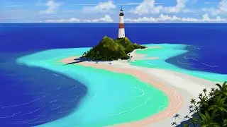 Painting a Tropical Island with Lighthouse in GIMP | Digital Art Timelapse + How I Did It