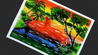 Sunrise scenery painting watercolour painting by chiru's art