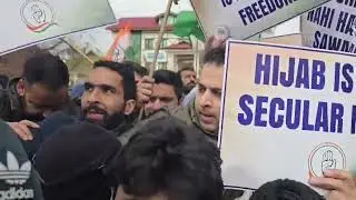 Congress Youth wing stages protest in Srinagar against Bihar CM Nitish Kumar over the Hijab row