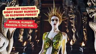 Mystical Fashion Runway | Serpent-Inspired Couture Body Paint in Glowing Forest #fashion #bodypaint
