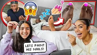 PAINTING MY BOYFRIENDS NAILS IN HIS SLEEP PRANK *HE FLIPS*