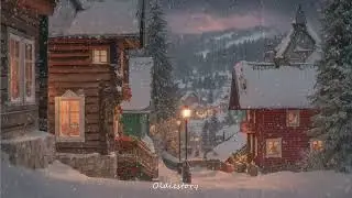 Oldies Playing in Another Room | Snowy Mountain Village, Warm Cabin Lights & Cozy Nostalgic Ambience