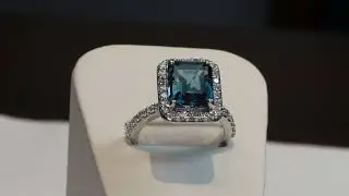 London Blue Topaz Halo Diamond Ring