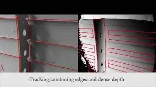 Model-based tracking of an aircraft panel combining edges and dense depth
