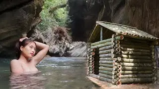 Building a permanent shelter, surviving deep in the forest, bathing in the stream and cooking food