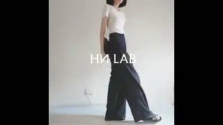 HN LAB -STRIPE WIDE LEG PANTS--深藍白條紋高腰寬版3D立體剪裁西裝長褲