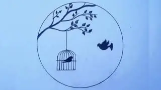 Pencil drawing in a circle - How to draw a scenery inside circle - pencil sketch - circle drawing