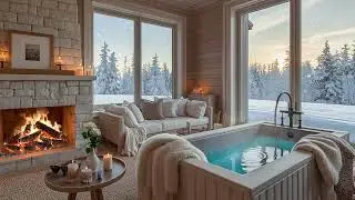 Warm Winter at the Cabin❄️Soft Piano, Snowfall & Crackling Fire for Deep Relaxation & Stress Relief