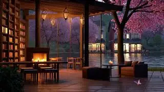 Snug Cabin Ambience w/ Soothing Jazz, Fireplace & Lake View| Cozy Background for Relaxing & Studying
