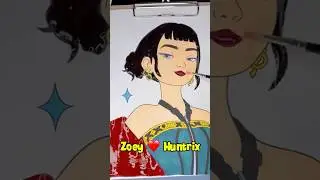 1part coloring Zoey from K-pop Demon Hunters.2part with glitter  coming soon #coloring  #glitterart