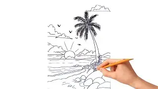 How to Draw an Easy Beach Scenery for Beginners