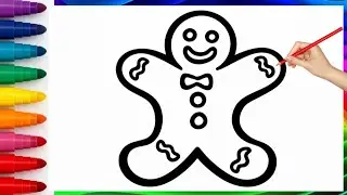 Cute Gingerbread Man Drawing and Coloring | Easy Drawing for Kids