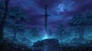 Medieval Sword in Dark Forest Heavy Rain Ambience