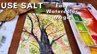 Easy Watercolor Tree Magic &mdash; Use Salt!
