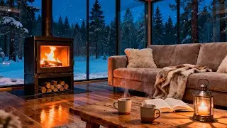🔥 24/7 Cozy Fireplace Crackling | Snowy Winter Cabin Ambience