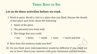 Class7 English Unit 1 ch- Three days to see line by line detailed Explanation