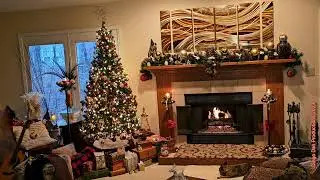 30 Min Video Cozy Midwest Christmas Tree & Fireplace W Gentle Piano Music. Watch For The Cute Dog!
