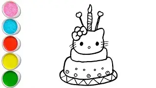Cute Hello Kitty Cake Drawing, Painting and Coloring For Kids and Toddlers_ Easy Drawing