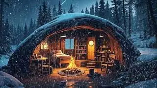 🔥Winter in a Cave House | Crackling Fire & Peaceful Snowfall Sound. cavehome