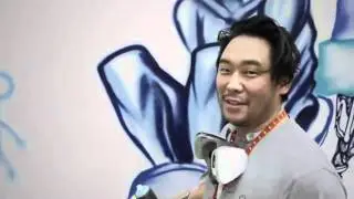 Graffiti artist David Choe painting facebook's office.