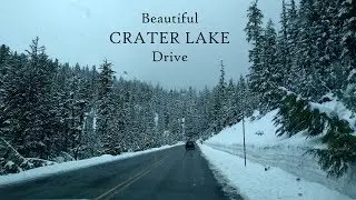 Beautiful Crater Lake Drive in Snow.