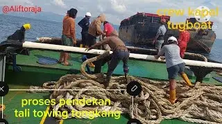 Ternyata seperti ini pekerjaan crew kapal tug boat ketika proses pendekan tali towing, semua turun.