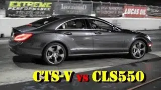 556 HP CTS-V vs 500 HP CLS550 4 Matic - 1/4 Mile Drag Race  Video - Road Test TV &reg;